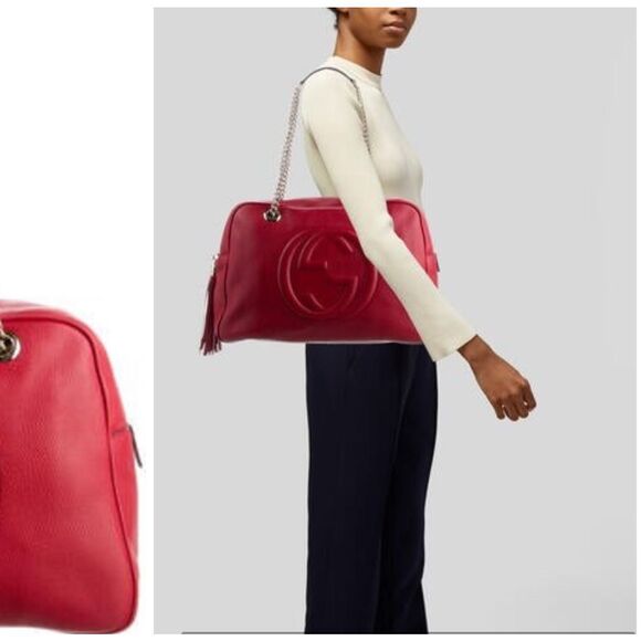 Gucci Red Leather Soho Bowler Chain Shoulder Bag - Picture 5 of 16